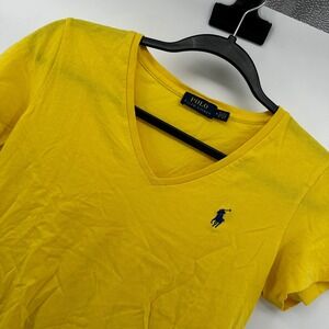Polo Ralph Lauren‎ V-Neck T-Shirt Womens Yellow Medium Pony Logo Casual Tee